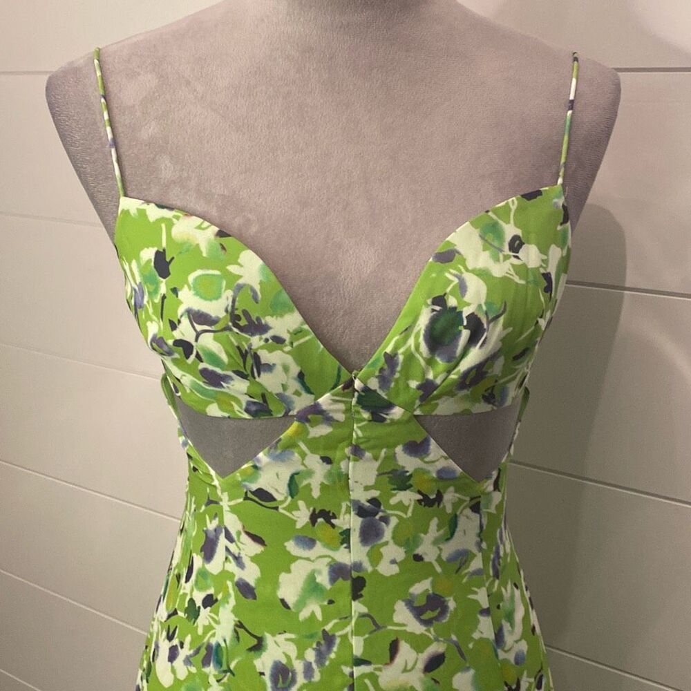 Green Floral Maxi Dress with Cutout Detail - Picture 2 of 14